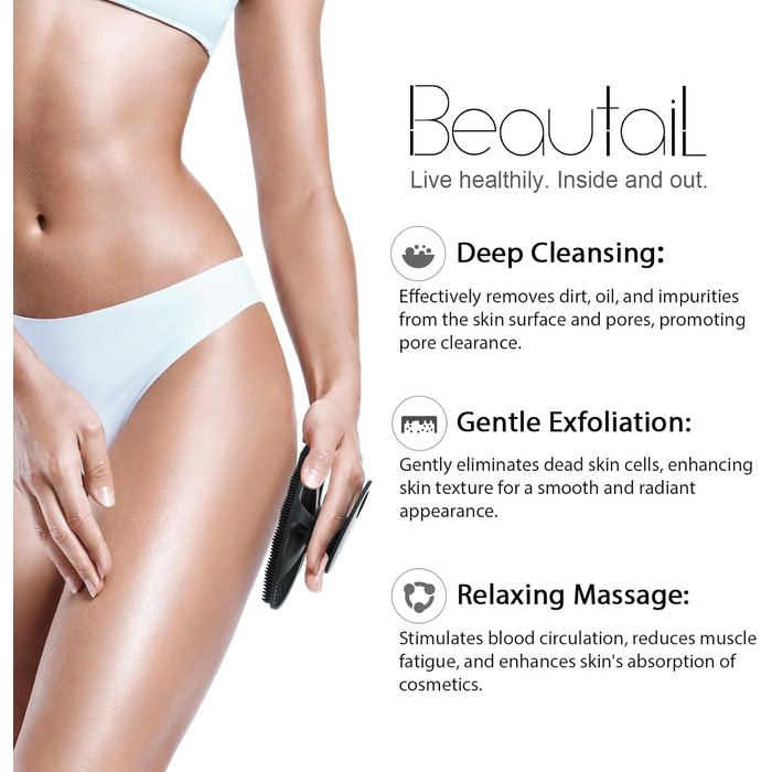 Силіконова щітка для тіла - скрабер для душу, м'які щетинки, для чутливої шкіри, чорний