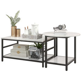 HOMCOM Set of 2 Side Tables/Coffee Tables/Accent Tables with Modern Design and Marble Look for Living Room, Bedroom, Steel