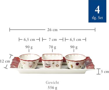 Набір для соусів Villeroy & Boch Toy's Delight, 4 предмети, порцеляна, новорічний декор, сервірувальна тарілка з мисочками
