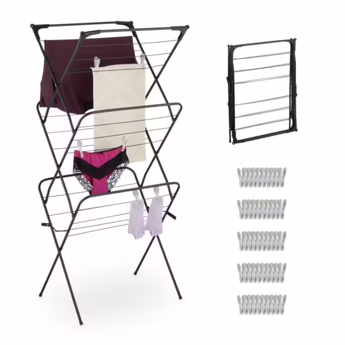 Relaxdays Clothes Rack Folding with 50 Clothespins