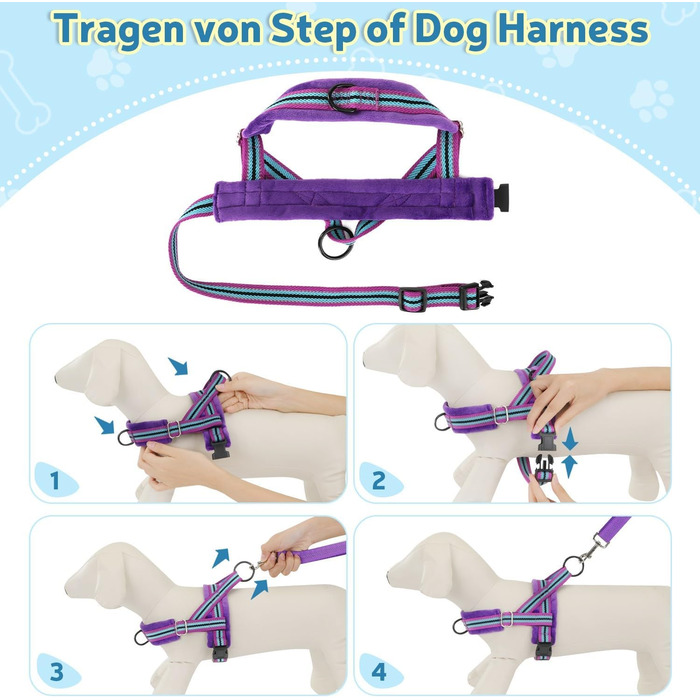 Шлейка для собак SlowTon з поводом, анти-тягуча, регульована, світловідбиваюча, для цуценят, собак малих та середніх порід, зелена (XXS, світло-фіолетова)