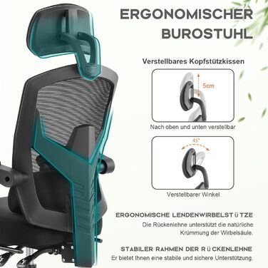 Офісне крісло DUMOS Ergonomisch C-3509 чорного кольору - ергономічне крісло з комфортними підлокітниками, підтримкою попереку та підставкою для ніг, для дому та офісу (26 x 39 x 50.75 inches)