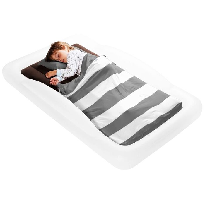 Надувне дитяче ліжко Shrunks® з бортиками - зручне для подорожей, кемпінгу та готелів. Біле/коричневе ліжко-матрац 152 x 94 см для малюків