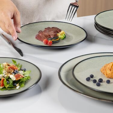 Набір посуду з каменю GBhome на 6 осіб (18 предметів), ручна робота, реактивна глазур, мікрохвильова та посудомийна машини, набір тарілок та мисок Desret Salbei