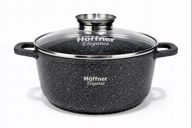 Набір каструль Hoffner, алюміній з мармуровим покриттям, чорний, 17 предметів