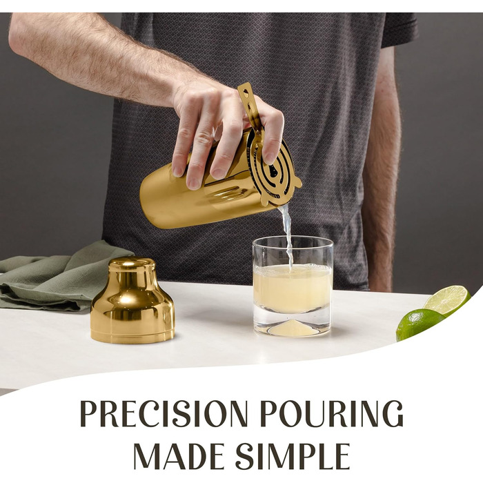 Набір для коктейлів та міксології Edles (10 предметів) - Шейкер з нержавіючої сталі, дерев'яний підставка з махагоні, золотий колір