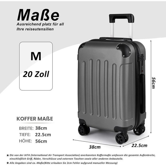 Чемодан ручної поклажі TANTOMI: жорсткий, з кодовим замком, телескопічною ручкою, темно-сірий, M