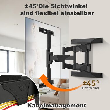 Настінне кріплення для телевізора GINKGO TV Wandhalterung 40-75 дюймів, ультратонке (1.57 см), поворотне, з нахилом, VESA 600x400, до 45 кг