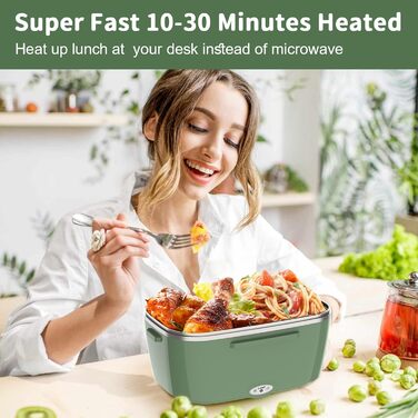 Electric Lunch Box 100W, 3-in-1 Portable Heated Lunch Box, Removable Stainless Steel Lunch Container, 12V/24V/220V Insulated Food Warmer for Car/Truck/Office, With Insulated Bag and Sponge (Green, 1.5 L)