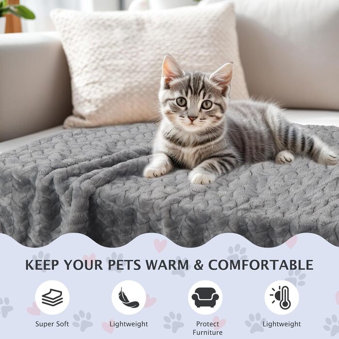 6 шт. м'які ковдри для собак та котів BVAGSS, фліс, фланель, 60x40 см, сірий колір