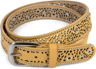 Жіночий пояс styleBREAKER з вирізами, стразами та заклепками, вінтажний, регульований, колір: гірчичний