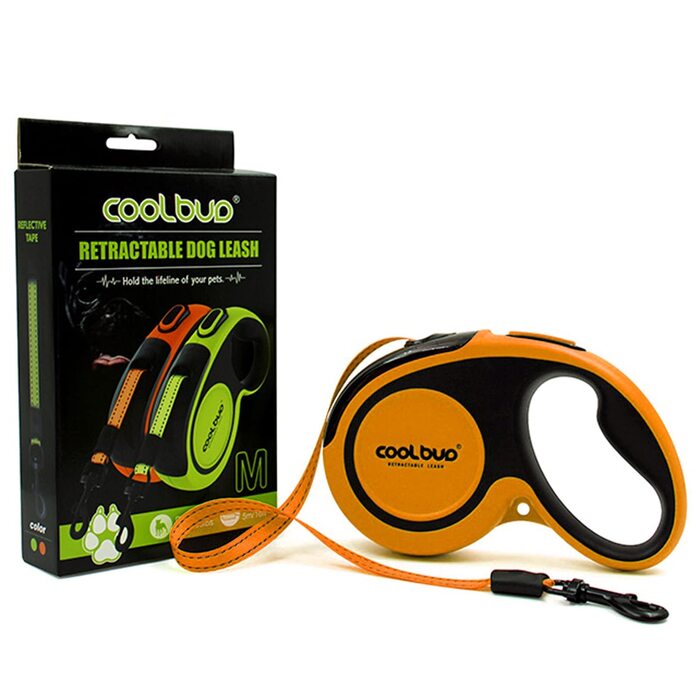 Висувна поводок для собак, 4.6 м, для собак малих, середніх та великих порід (до 110 кг), міцний, з гальмом в один клік, зелений (Medium, помаранчевий/червоний у вигляді зигзагів)