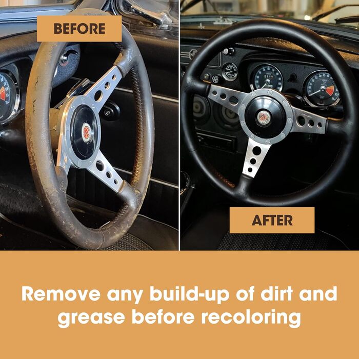 Leather Steering Wheel Repair Kit (black) – removes grease deposits, repairs damage, and restores the color on any worn leather steering wheel.