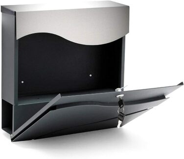 Поштовий ящик Verda з газетницею, 2 ключі, 37x37x11 см, нержавіюча сталь, дизайнерський настінний поштовий ящик, сучасний стиль