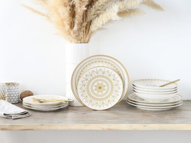 CreaTable MANDALA GOLD: 16-частинний набір посуду з каменю, чорний/золотий, для дому та ресторану