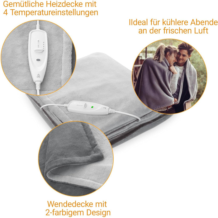 Електрична ковдра Medisana HB 675 Kuschelheizdecke XXL: тепла та затишна, 200x150 см, 4 режими, автовимкнення, сіра/темно-сіра