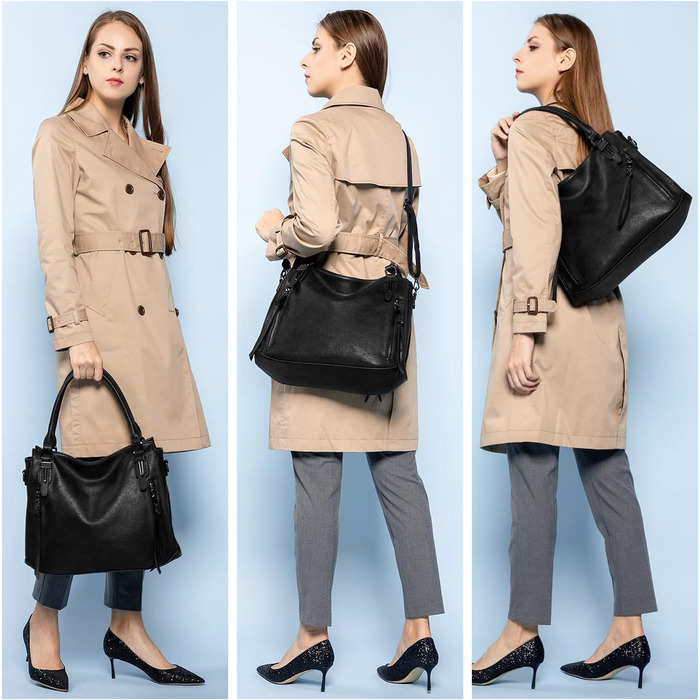 Жіноча сумка-шопер 2в1 Reaer: сумка через плече та хобо для офісу, навчання, покупок, подорожей, чорна (M)