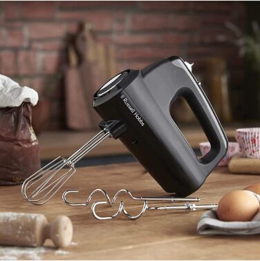 Міксер Russell Hobbs Handmixer Matt Schwarz 24672-56: 5 швидкостей + турбо, 2 насадки, зручна парковка