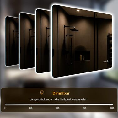 Дзеркало для ванної кімнати з підсвічуванням LED, 100x60 см, 3 кольори світла, регулювання яскравості, пам'ять, сенсорне управління, IP44, захист від вологи