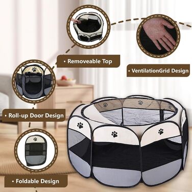 Вольєр для цуценят/кошенят, складаний, чорний, водонепроникний, портативний, з сіткою, 72x72x45 см