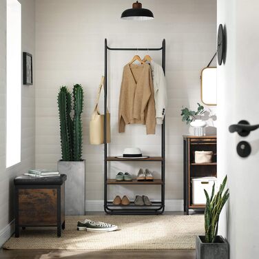 VASAGLE Coat Rack, Coat Stand, Clothes Rack with Shoe Storage, Shoe Shelf, Entryway, Bedroom, 58 x 28 x 181 cm, Scandinavian, Matt White-Gold Oak Finish HSR81WN (Vintage Brown + Black)