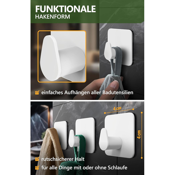 Набір гачків для рушників 4smile, 6 шт. без свердління, з нержавіючої сталі, для ванної кімнати, водонепроникні, самоклеючі