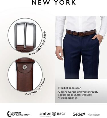 Чоловічий ремінь FENIX NEW YORK Toffee Brown (100 см), ширина 35 мм, екологічний матеріал, регульований розмір, гіпоалергенна пряжка, для костюмів та джинсів