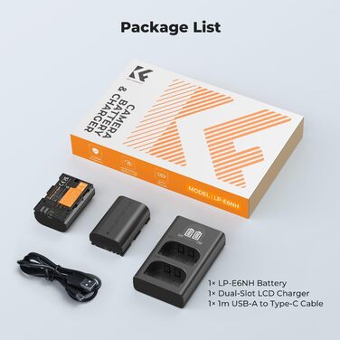 Акумулятор Canon LP-E6NH 2600mAh (2 шт.) з зарядним пристроєм (2 слоти) - сумісний з EOS R7, R5, R6, 5D II, III, IV, 6D, 6D II, 7D, 7D II, 60D, 70D, 80D, 90D