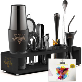 Prodigy Elite Mixology Set - 20-Piece Boston Cocktail Shaker Set with Stand | Stainless Steel Bar Accessories & Bonus Recipes
