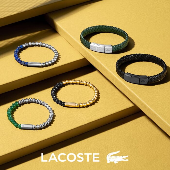Браслет шкіряний Lacoste ROKEL плетене шкіра, магнітний замок, зелений/чорний