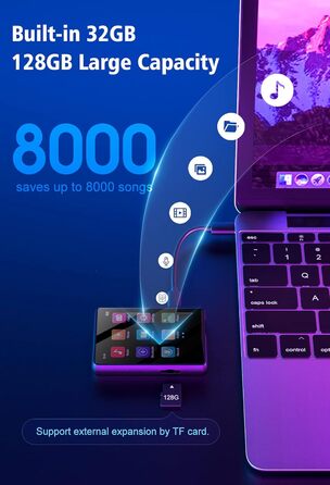 MP3 плеєр Mechen Bluetooth 32GB з динаміком, USB-C, FM-радіо, записом, Hi-Fi звук, тривалий час роботи, підтримка карт пам'яті, чорний