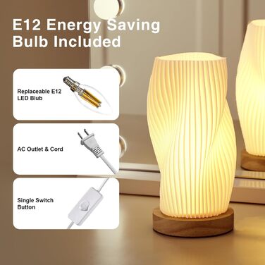 Стіл лампа Dawnwake з дерев'яним цоколем, LED-лампа для спальні та вітальні