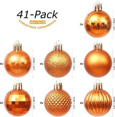 41 штука прикрас для ялинки Sea Team з міцного пластику з ниткою, середні (60 мм, 40 мм), помаранчевий колір