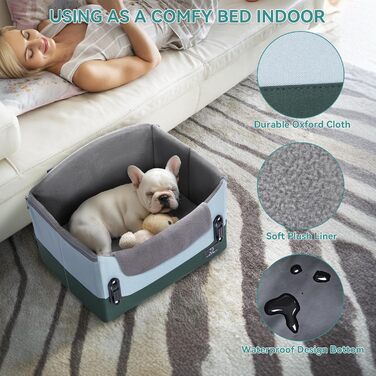 Автокрісло для собак, автокрісло для маленьких собак з ременями безпеки, підвищення для собак, складане, зелене