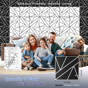 Акустичні панелі BSHEAD самоклеючі для шумоізоляції стін, 30 x 30 x 1.2 см, звукопоглинаючий пінополіетилен високої щільності (Чорно-білі)