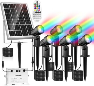 MEIKEE Solar Lights for Outdoors with Remote Control, 10 Colors, 30 Cycle Modes, Garden Lighting, Colorful, Auto ON/OFF Timer, Garden Light, IP66 Waterproof Solar Spotlights for Outdoors, Garden, Path, Trees, Balcony, 6 Pack