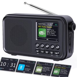 Портативне DAB/DAB+ радіо з Bluetooth 5.0, FM, акумулятором 3000mAh, дисплеєм 2.4