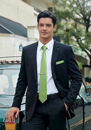 HISDERN Комплект краваток для чоловіків: краватка, нагрудна хустинка та краватки-кліпса. Класичний однотонний дизайн, світло-зелений, для святкових заходів та весіль.