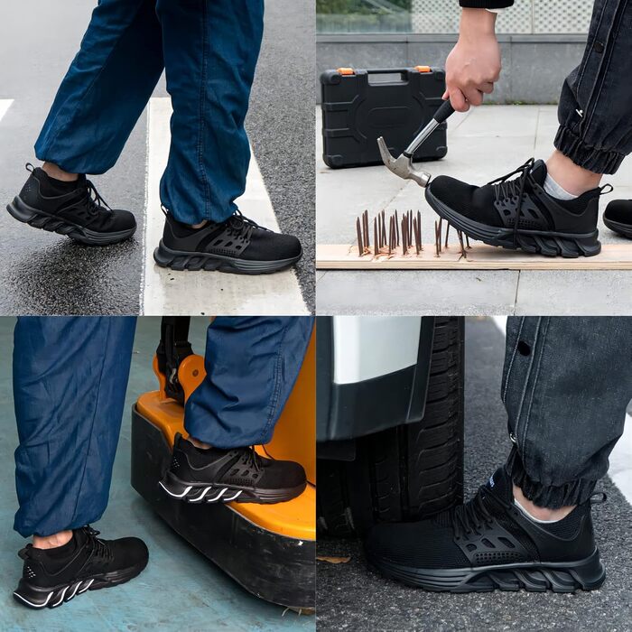 Черевики робочі чоловічі/жіночі Hitmars з металевим підноском, зручні, легкі, кухонні, неслизькі, чорні, EU 46