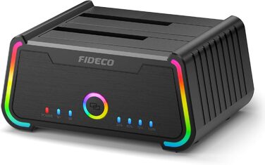 Док-станція для жорстких дисків FIDECO USB 3.0 з RGB підсвічуванням, Dual-Slot, підтримка UASP та офлайн-клонування (2.5/3.5