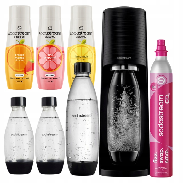 Сифонізатор SodaStream Terra, чорний + 3 пляшки + 3 цитрусові сиропи + балон CO2