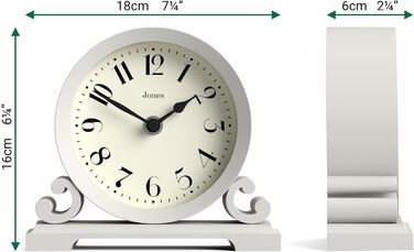 JONES CLOCKS® Saloon Table Clock | Traditional Double Scroll Design | Green | Contemporary Classic Style for Desk, Table, Shelf or Nightstand (Gray)