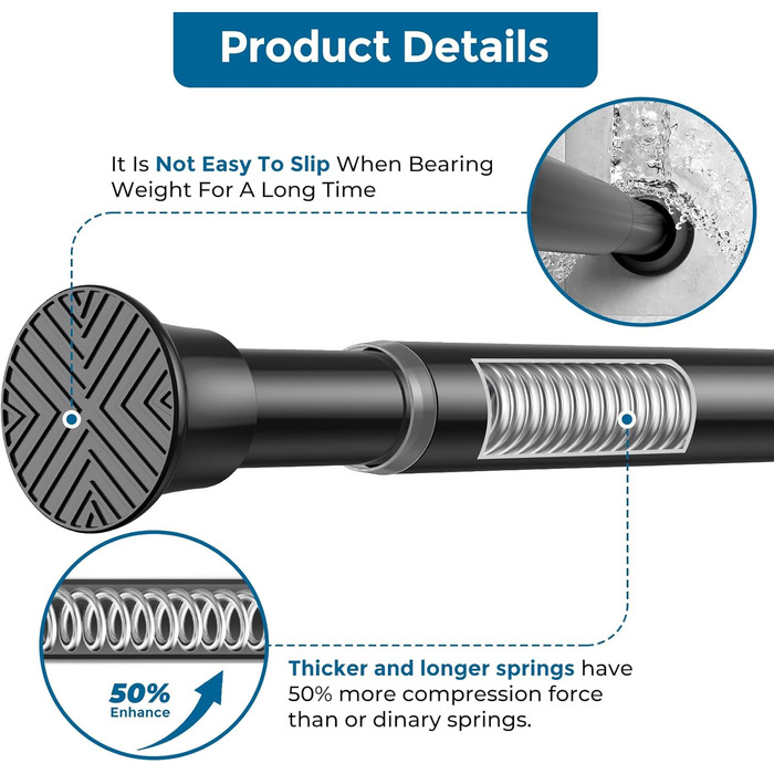 Штанга для душу AIZESI без свердління, 60-120 см, чорна, телескопічна, для вікна, шафи, ванної кімнати