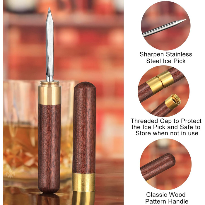 Ice Pick - Stainless Steel Ice Pick with Wooden Handle, Durable Carving Tool 3 Spikes 7'' - ICPK0003