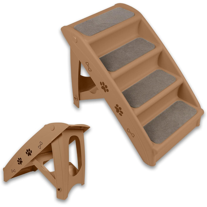 Сходинки для тварин Froadp: 4 сходинки, складані, для собак та котів, 60 см, з неслизькими сходинками, PP-пластик (колір: коричневий)