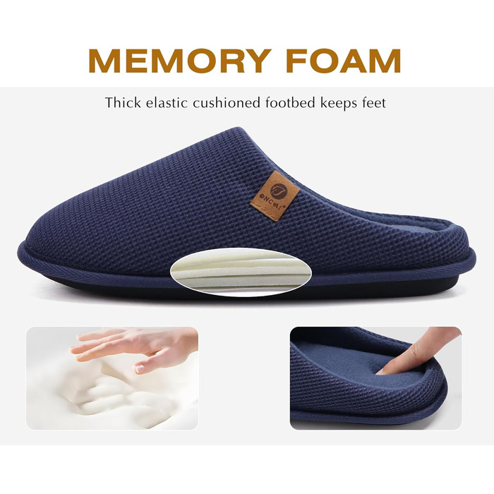 Чоловічі тапочки ONCAI з піною Memory Foam, штучним хутром та гумовою підошвою для дому та вулиці, розмір EU 40-49 (Синій, 47 EU)