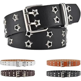Жіночий шкіряний ремінь Punk з пряжкою, для джинсів та пальто, з декоративними отворами, чорний