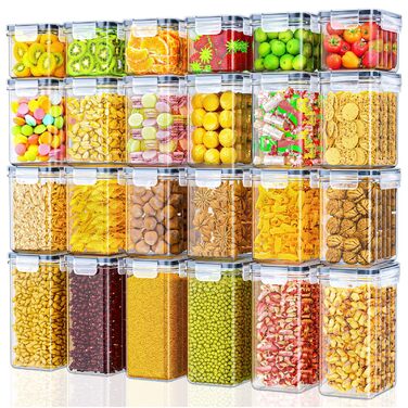 Набір контейнерів для зберігання продуктів 24 шт. – герметичні бокси з кришкою, органайзер для кухні для борошна, цукру, мюслі та ін., з етикетками та маркером, для кухні та холодильника, 33,6л