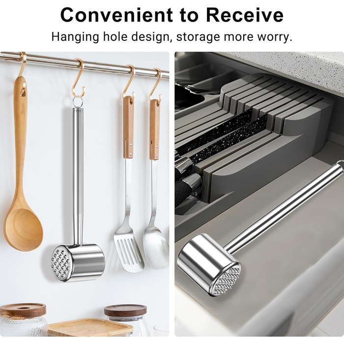 Клобак для м'яса HOOMIL, двосторонній антипригарний, для шніцелів та стейків, з нержавіючої сталі, з неслизькою ручкою