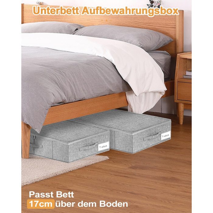 Коробки для зберігання під ліжко MePure, сірі, 2 шт. – 50л, з кришкою та блискавкою, для одягу, ковдр, постільної білизни, подушок, 76×38×17 см